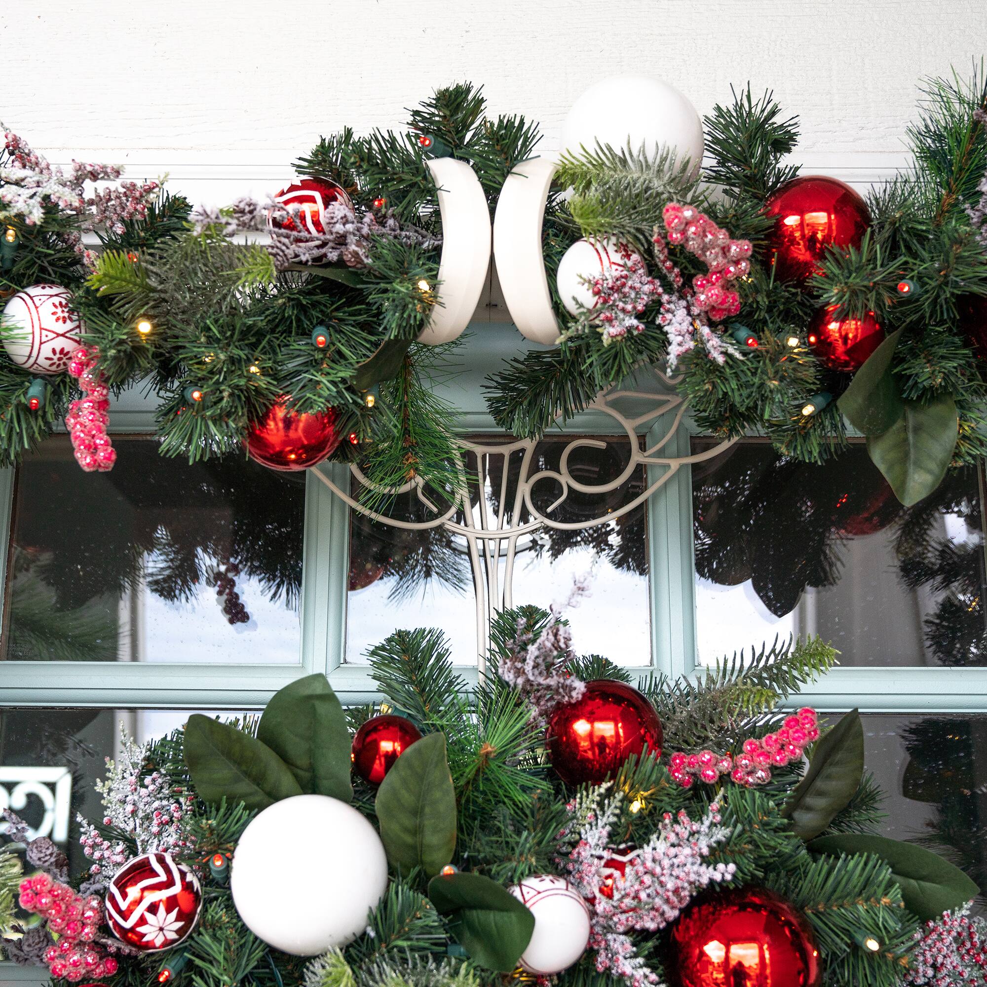 Village Lighting 30" Pre-Lit Nordic Christmas Wreath, Red & Clear LED Lights